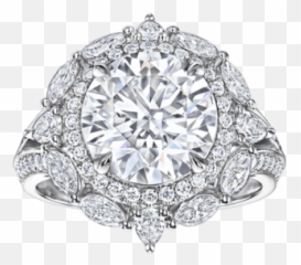 Round Brilliant Diamond Engagement Ring - Harry Winston Diamond Rings Png,Halo Ring Png