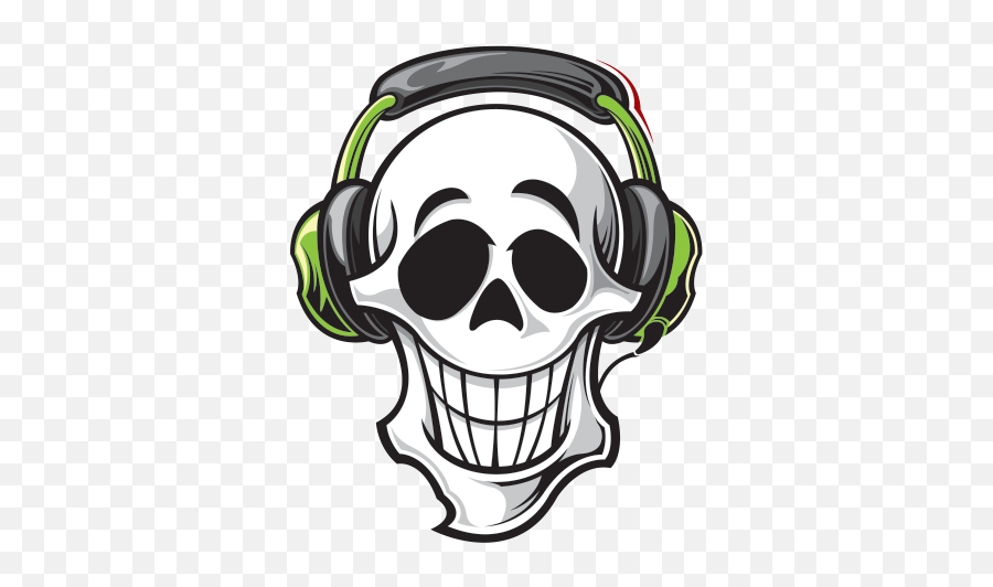 Printed Vinyl Skull Dj Wih Headphones - Cartoon Skull With Headphones Png,Headphone Logos