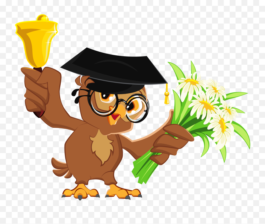 Owl With School Bell Png Clipart Picture Clip Art - School Bells Png,School Of Fish Png