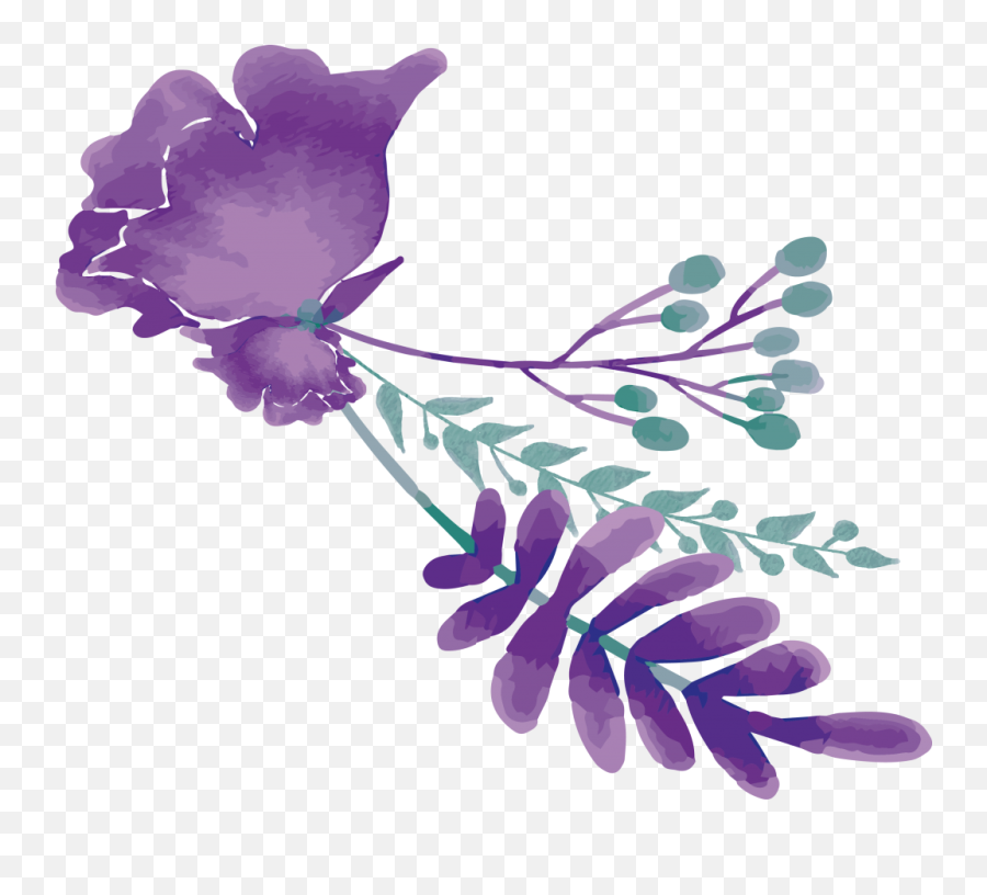 Download Green Purple Flowers Png - Watercolor Purple Flowers Png,Purple Flowers Png