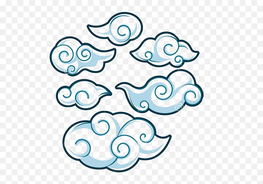 hand drawn chinese style clouds illustration on transparent