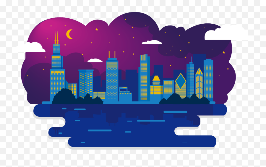 Night Sky Transparent Png Clipart - Cartoon Drawing Of Chicago Skyline,Night Png