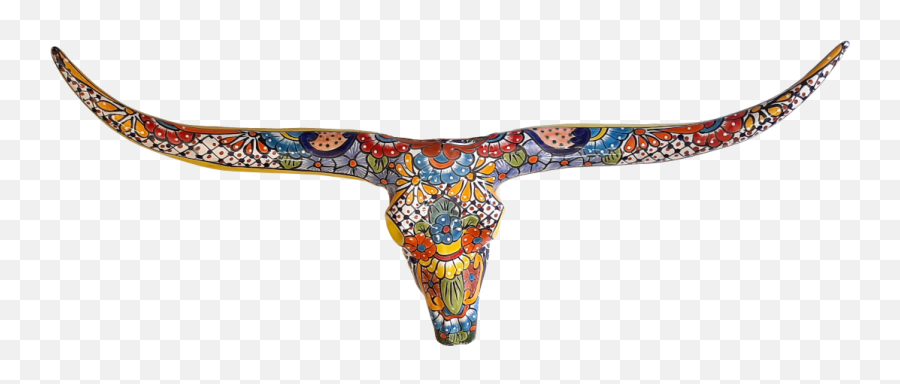 Hand Painted Ceramic Bull Horns 115cm X 51cm - Thong Png,Bull Horns Png