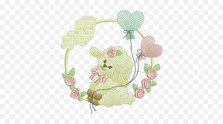 Sheep Sitting In The Floral Frame Free Embroidery Design - Decorative Png,Floral Frame Png