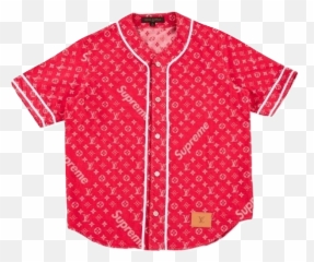 Supreme X Louis Vuitton Jacquard Denim Baseball Jersey - Red Used X png