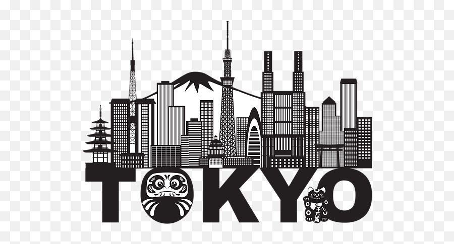 Tokyo City Skyline Text Black And White - Tokyo Black And White Outline Png,City Skyline Transparent