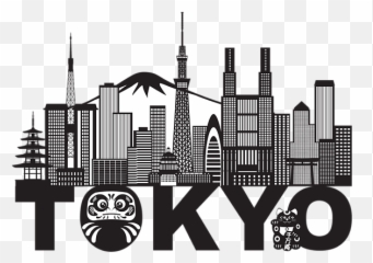 Tokyo City Skyline Text Black And White - Outline png