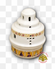 Porcelain Vigil Oil Candle Ark Design White With Holy Icons - Tureen png