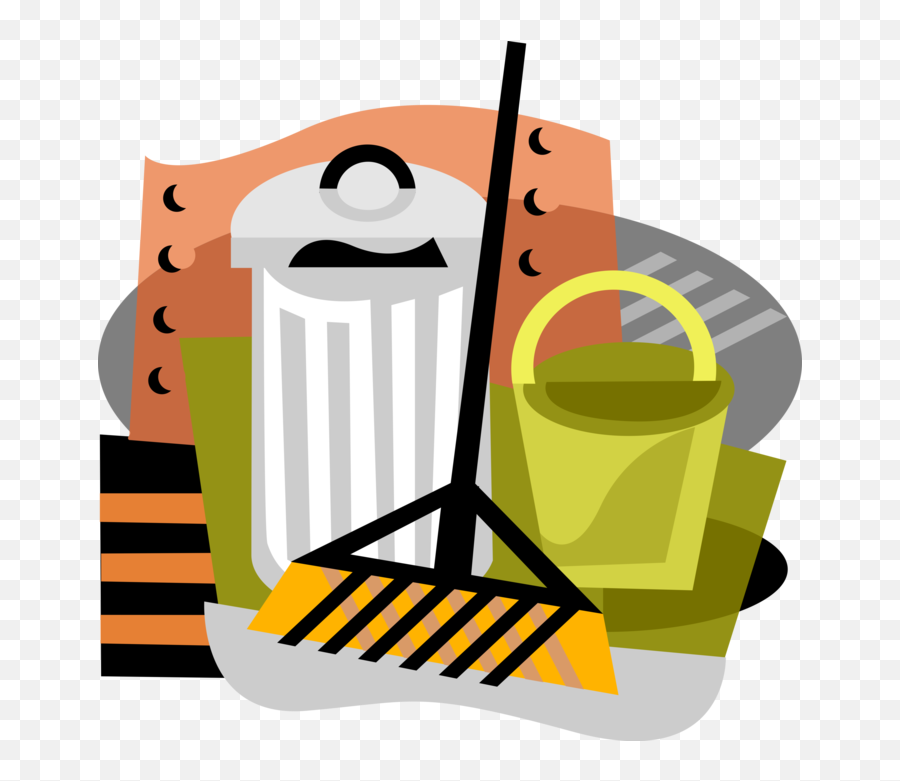 Trash Can With Broom And Pail - Vector Image Household Supply Png,Trash Can Icon Vector
