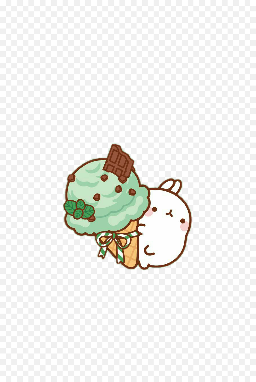 Download Molang Cute Bunny Cutebunny Cutesticker Icecream - Kawaii Mint Chocolate Chip Ice Cream Png,Molang Png