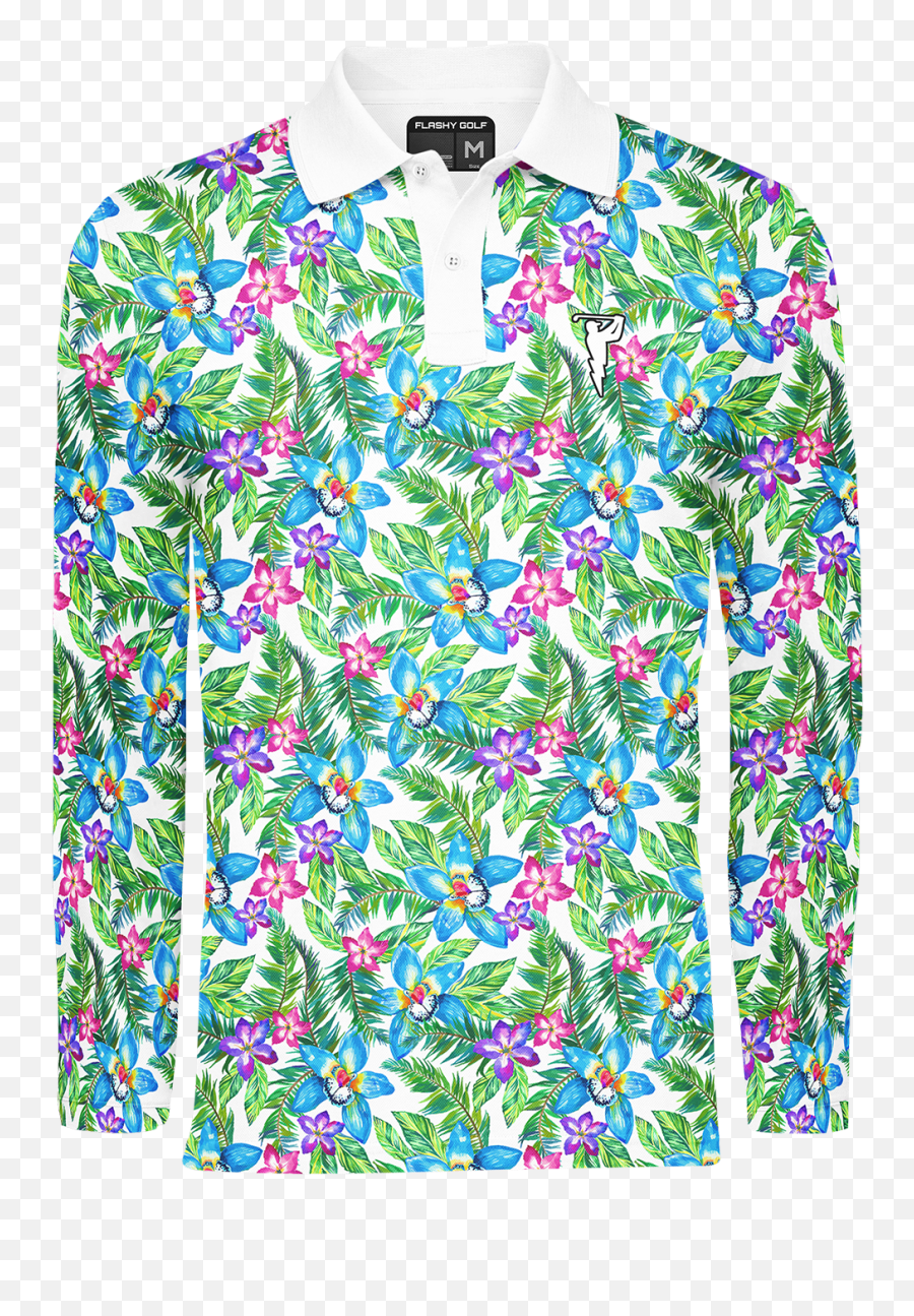 White Hawaiian Menu0027s Long Sleeve Golf Shirt 5995 - Blouse Png,Hawaiian Shirt Png