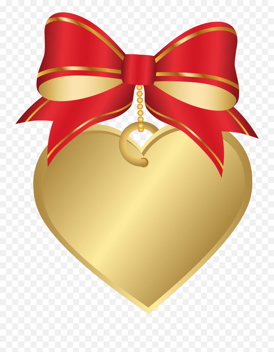 Gold Heart With Red Bow Transparent Png Clip Art Image Ribbon