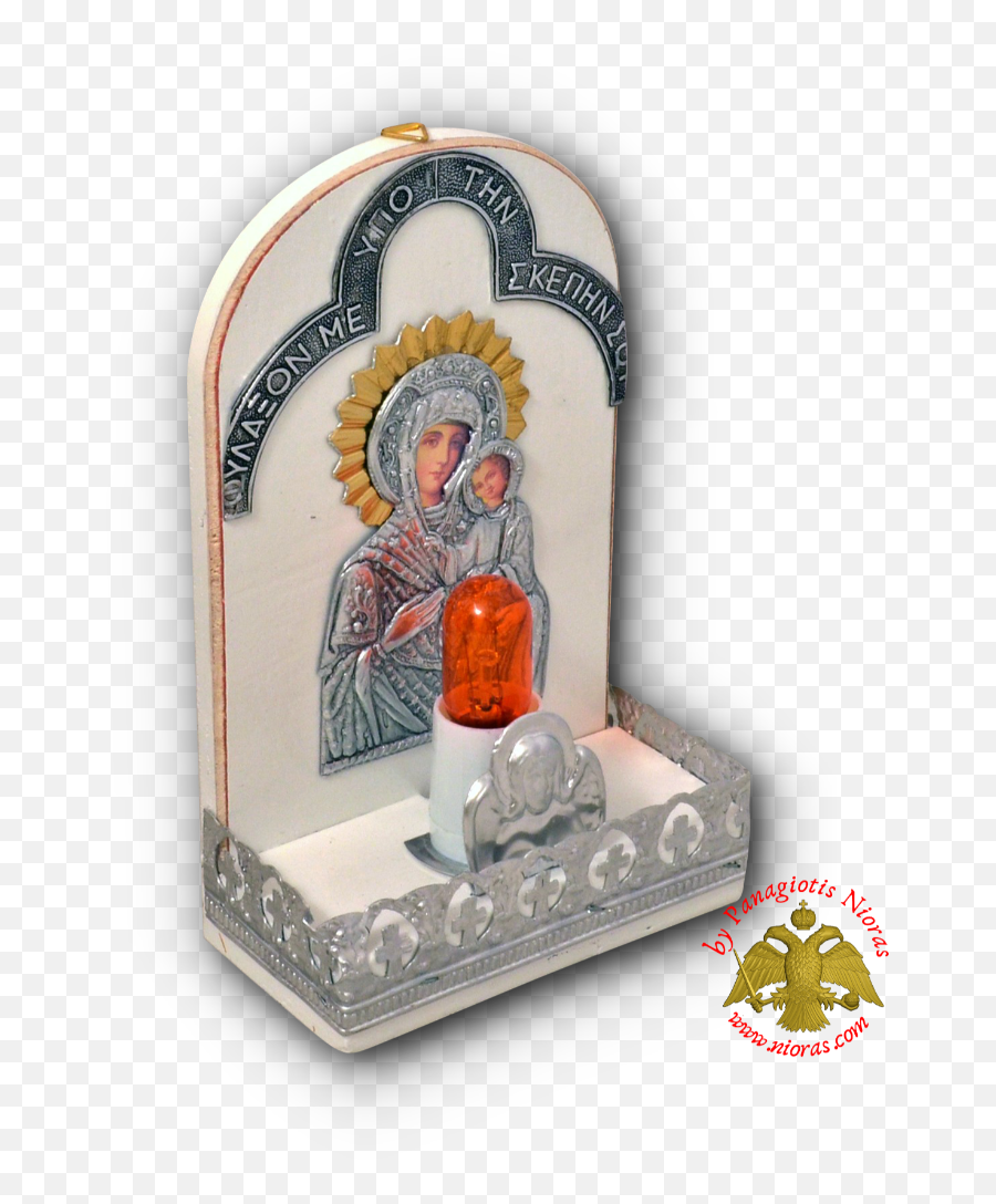 Traditional Orthodox Icon With Electric Lamp Oval White Png