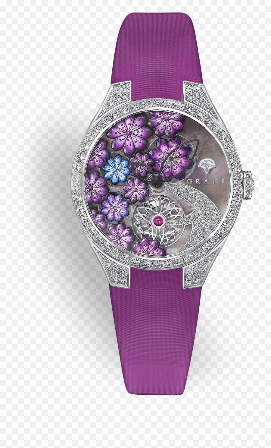 Discover The Graff Floral Automatic Purple Mother Of Pearl - Graff Watch Full Diamonds Rose Png,Purple Diamond Png