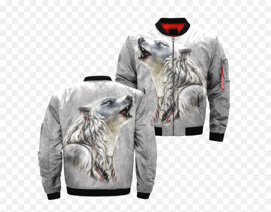 The White Wolf American Native Over Print Bomber Jacket - Flight Jacket Png,White Wolf Png