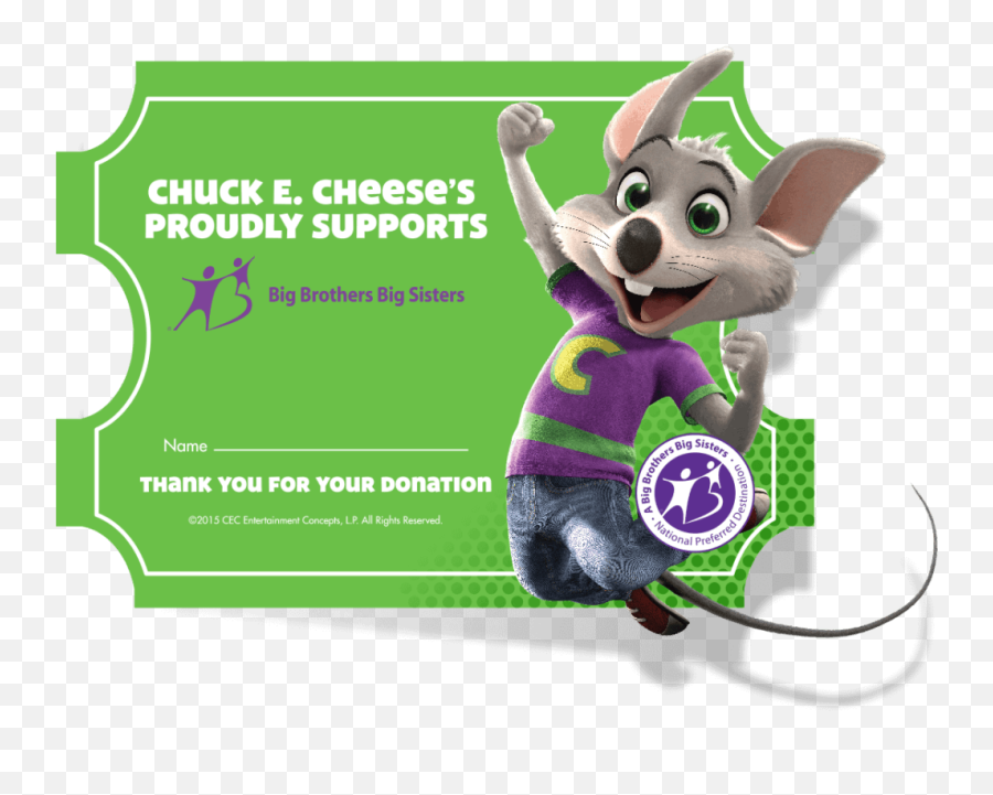 Donate To Big Brothers - Free Printable Chuck E Cheese Birthday Invitations Png,Chuck E Cheese Png