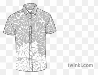 Hawaiian Shirt 1 Black And White Illustration - Twinkl Polo Shirt Png,Hawaiian Shirt Png