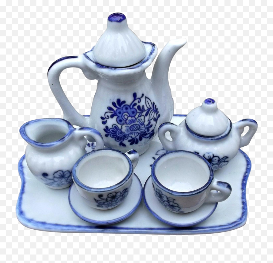 Purple Iris Miniature Porcelain Tea Set - Teapot Full Size Vintage Blue And White Tea Set Png,Teapot Png