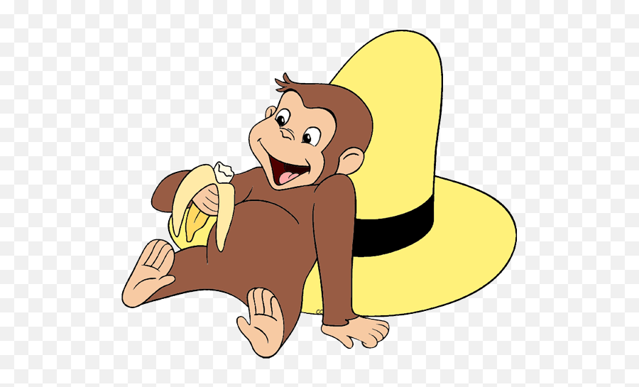 Curious George Resting Against The Yellow Hat Transparent - Curious George With A Banana Png,Cartoon Hat Png