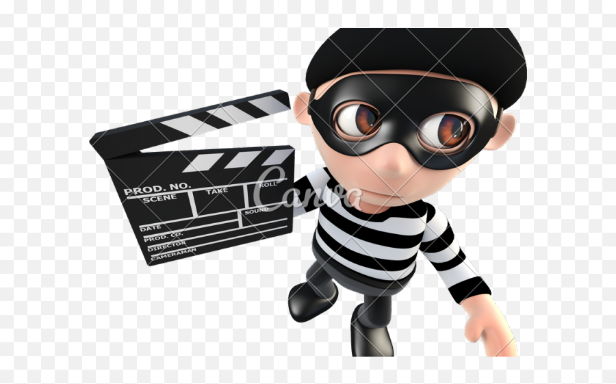 Clapperboard Clipart Movie Maker - 3d Funny Cartoon Burglar Thief With Briefcase Cartoon Png,Clapperboard Png