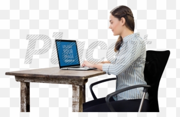 Placeit - PNG MacBook Mockup Used By Wom 386264 Laptop On Desk With Man Png