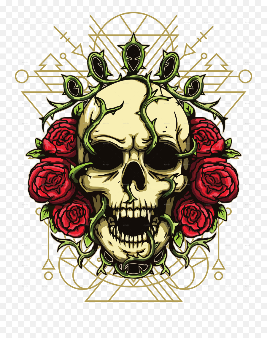 Skull And Roses With Sacred Geometry By Arrancarstudio - Scary Png,Skeleton Aesthetic Icon