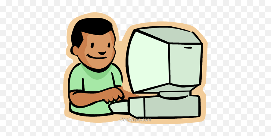 Little Boy With Computer Royalty Free Vector Clip Art - Student Using Computer Cartoon Png,Little Boy Png