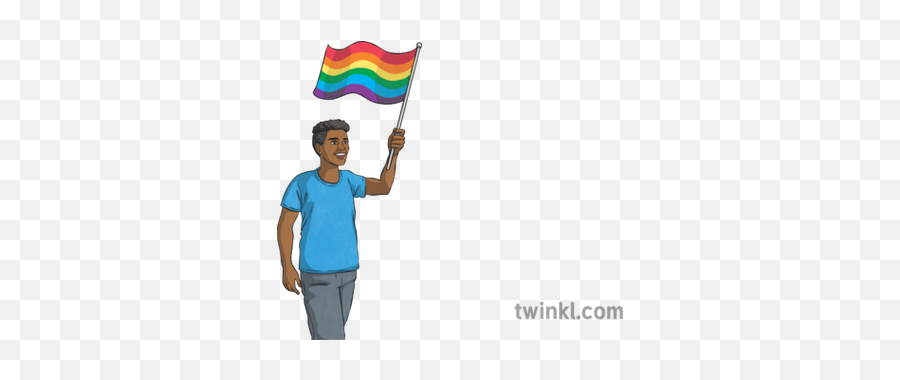 Man Waving Pride Rainbow Flag People Crowd Carnival Parade - Standing Png,Rainbow Flag Png