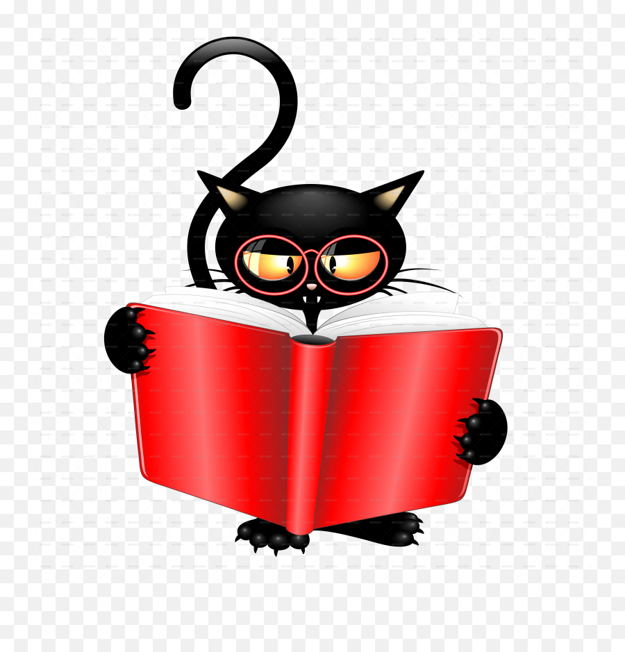 Black Cat Cartoon Back To School With A Book - Cat At School Cartoon Png,Back To School Png