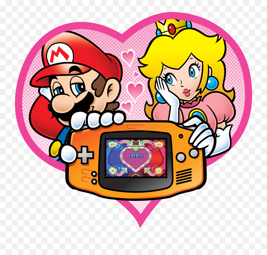 Mario And Peach Holding A Gameboy In Romantic Way Clipart - Gba Mario Party Advance Png,Gameboy Png