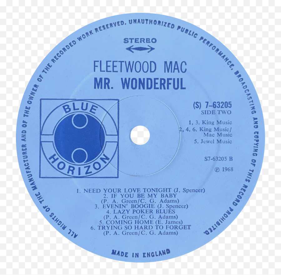 Fleetwood Mac - Mr Wonderful Blue Horizon 763205 Mo S7 Lp Label Png,Fleetwood Mac Logo