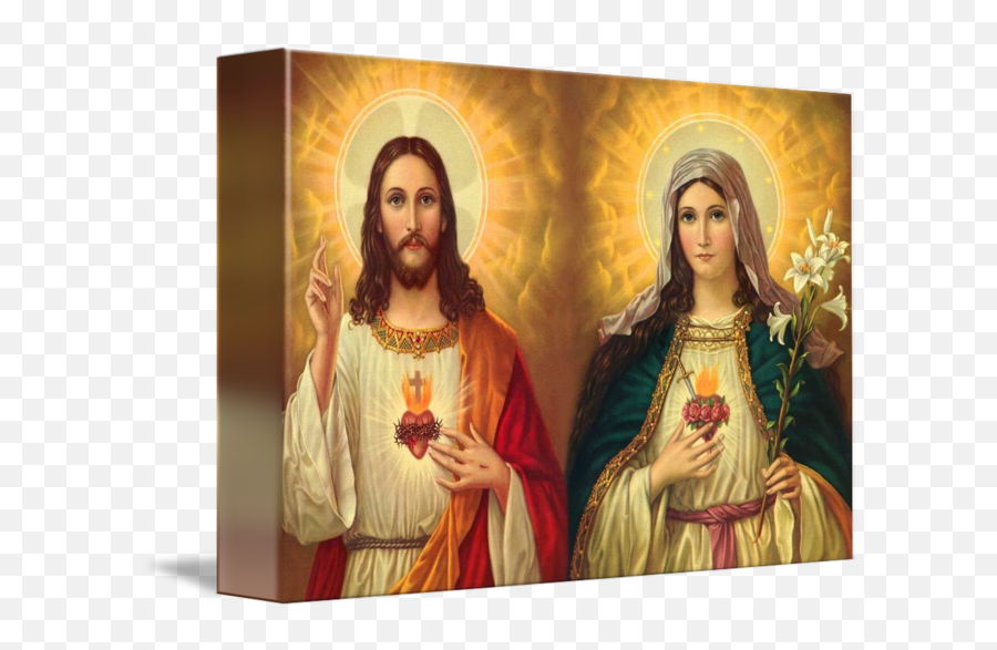 Jesus Christ And Virgin Mary Art - Sacred Heart Of Jesus And Mama Mary Png,Best Catholic Icon Jesus