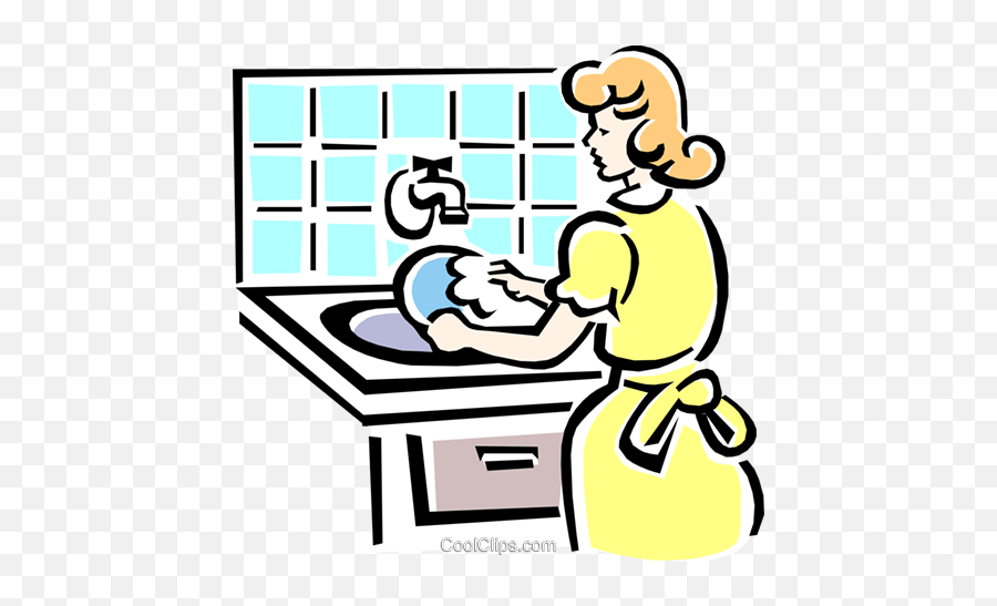 Download Hd Washing Dishes Royalty Free Vector Clip Art - Someone Washing Dishes Cartoon Png,Cartoon Person Png
