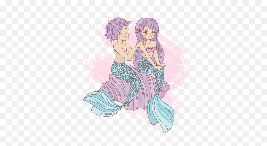 Mermaid Couple Illustration - Sereias Desenho Animado Png,Anime Couple Png