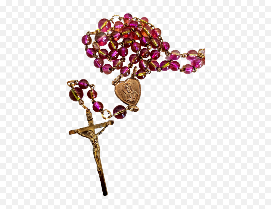 Rosary Pink With Gold Mary And Jesus Heart - Christian Cross Rosary Beads Png Transparent Background,Rosary Png
