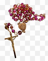Rosary Pink With Gold Mary And Jesus Heart - Christian Cross Beads Png Transparent Background