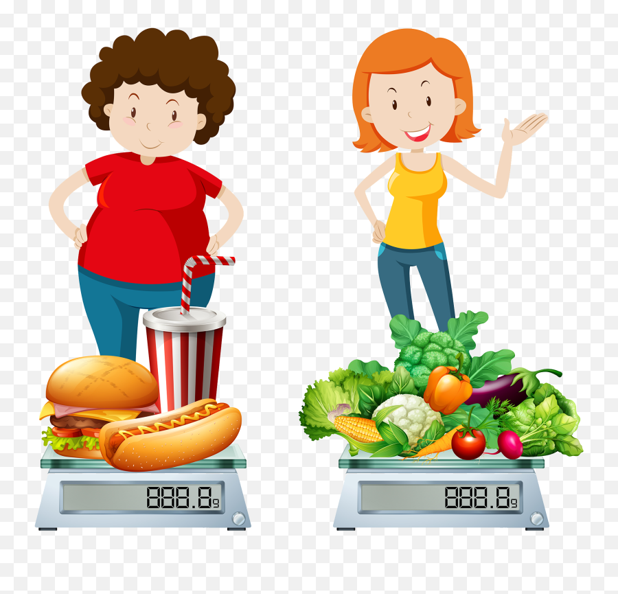 Cartoon Food Png - Healthy And Unhealthy Person,Cartoon Food Png