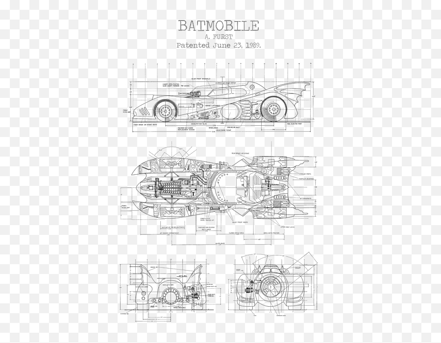 Batmobile Patent Greeting Card - Batmobile Blueprints Png,Batmobile Png
