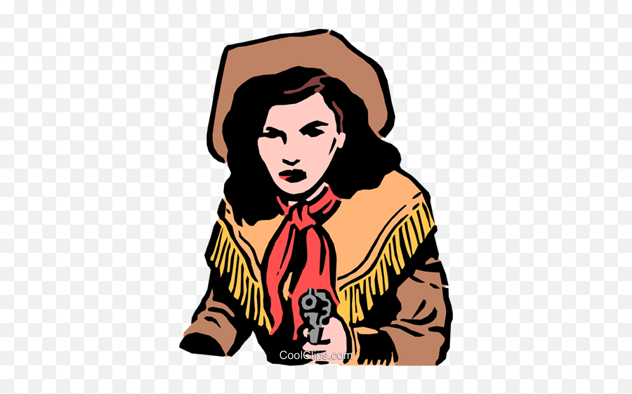 Cowgirl With A Gun Royalty Free Vector Clip Art Illustration - Cowgirl Cartoon Characters Gun Png,Cowgirl Png
