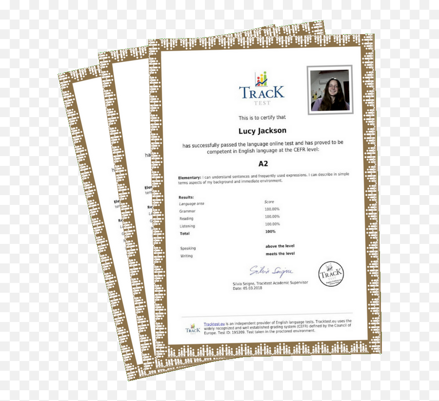 Paper Certificate By Post - Tracktest English Track Test English Certificate Png,Certificate Background Png
