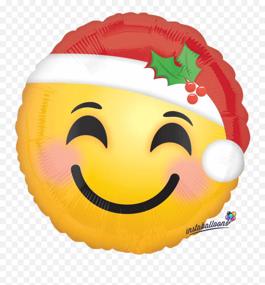 Santa Hat Round Emoji Emoticon - Emoji Christmas Smiley Face Png,Balloon Emoji Png
