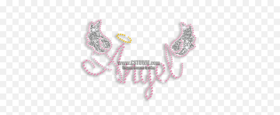 Cute Angel Wings Iron - On Glitter Rhinestone Transfer Cstown Angel Glitter Text Png,Angels Wings Png