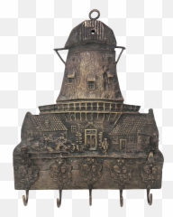 Antique Hanging Metal Village Scene Light House Key Tie Rack Holder - Antique Png,House Key Png