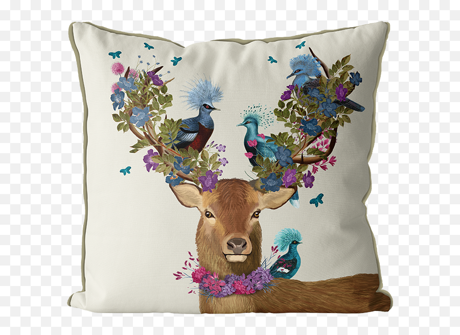 Deer Bird Keeperblue Pigeons Pillow Cover Nina Campbell - Wall Decal Png,Pillow Png