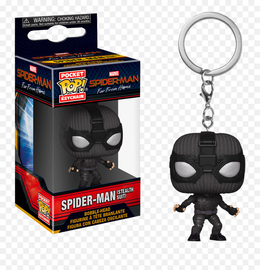 Marvel - Spiderman Far From Home Spiderman In Stealth Suit U2013 Funko Keychain Vinyl Figure Spider Man Far From Home Funko Pop Keychain Png,Spider Man Homecoming Png