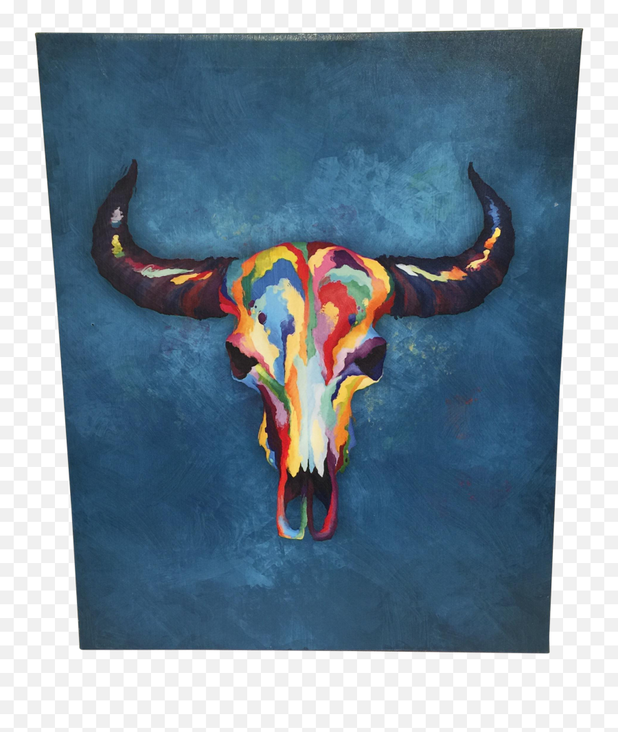 Colorful Skull Canvas Wrap Chairish Western Painting - Bull Png,Cow Skull Png