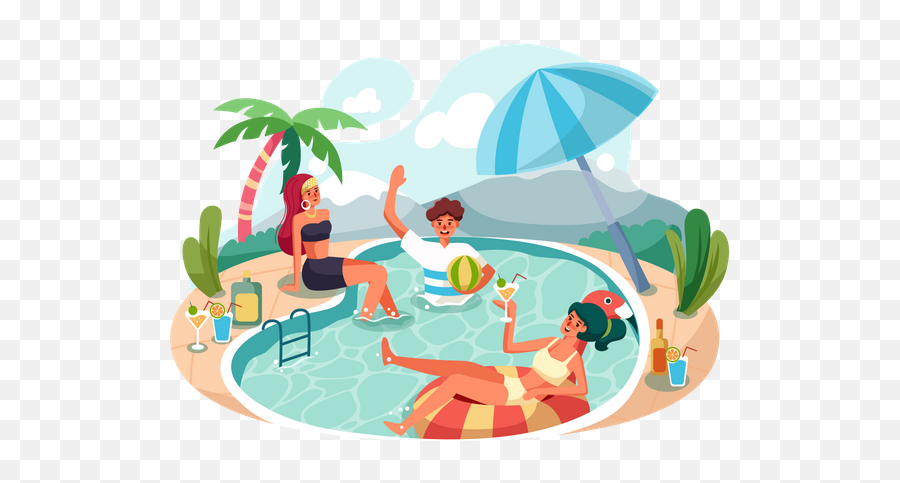 Swimming Pool Party Illustration - People Swimming Pool Party Png,Pool Party Zac Icon