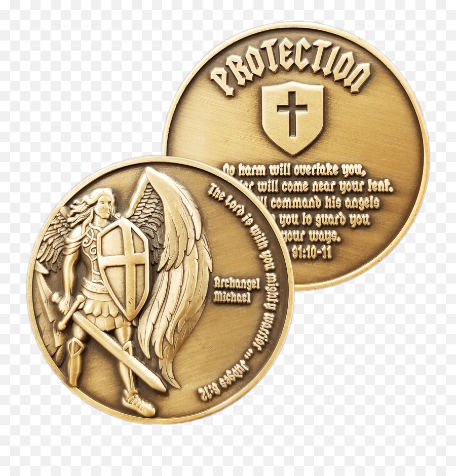 Archangel Michael Antique Gold Plated Christian Protection Coin - Saint Michael On Challenge Coin Png,Icon Christ Sword
