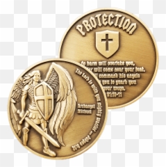 Archangel Michael Antique Gold Plated Christian Protection Coin - Saint On Challenge png