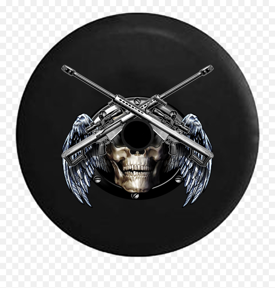 Jeep Wrangler Jl Backup Camera Day Winged Skull With Crossed Sniper Rifles Military Army Rv Camper Spare Tire Cover - Blackcustom Sizecolorink Skull Png,Sniper Logo